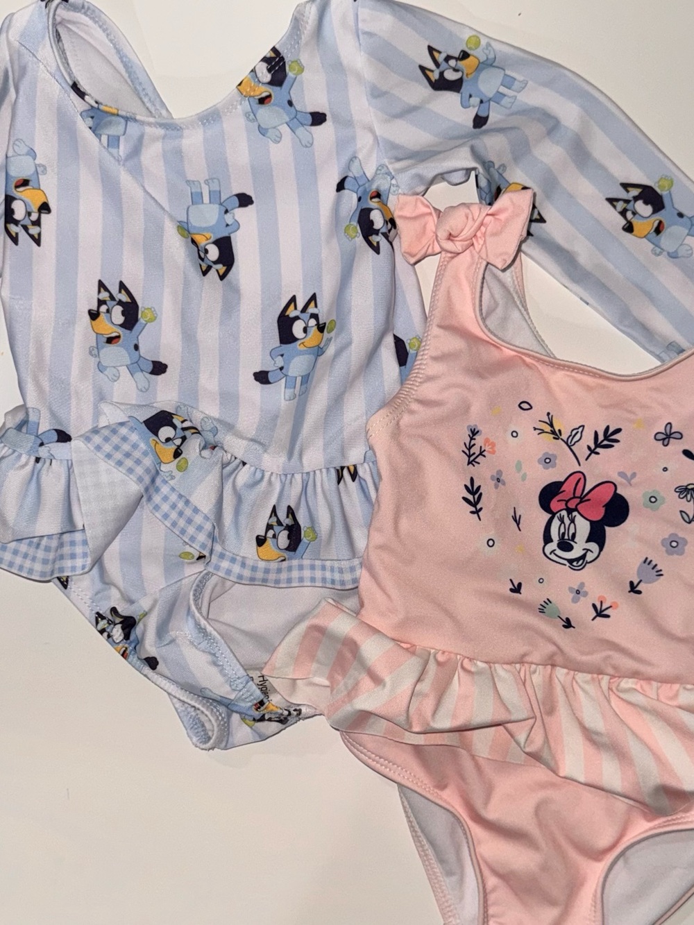 Disney Pink Minnie Mouse Ruffle One-Piece & Blue Puppy Stripe Swimsuits Set